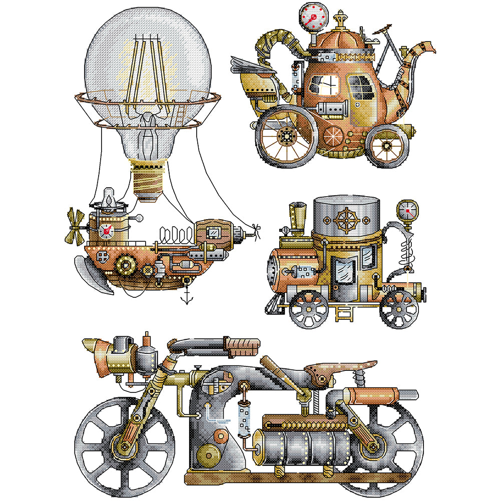 Steam Engine - 14CT Stamped Cross Stitch 34*45CM (Joy Sunday)