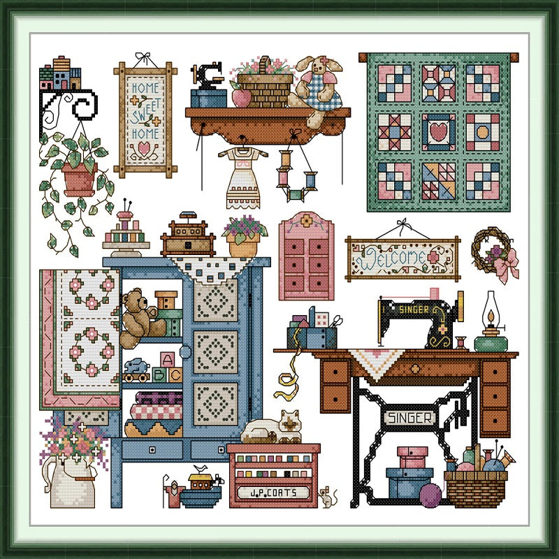 Love Sewing - 14CT Stamped Cross Stitch 41*36CM (Joy Sunday)
