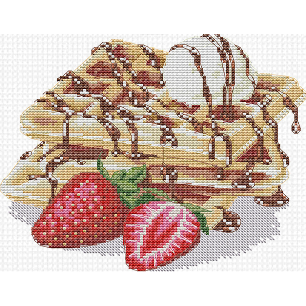 Strawberry Waffles - 14CT Stamped Cross Stitch 27*21CM (Joy Sunday)