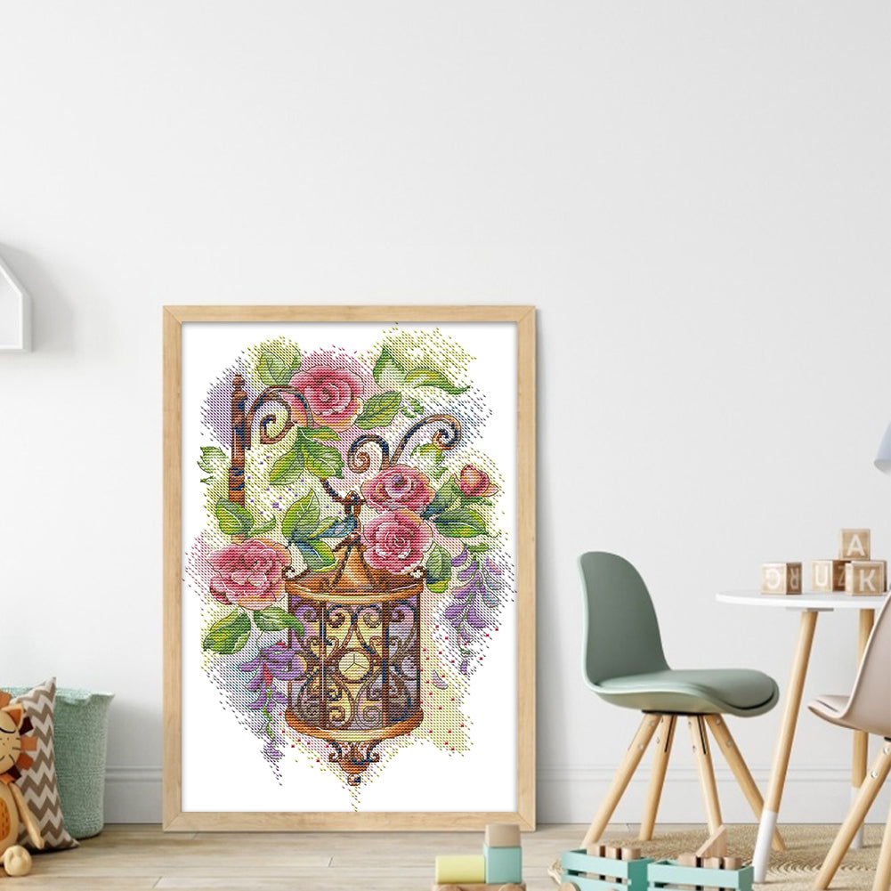 Flower Street Lamp - 14CT Stamped Cross Stitch 27*38CM (Joy Sunday)