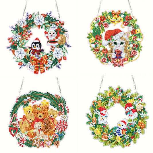 4pcs Xmas Theme 2D Flat DIY Hanging Diamond Art Kits Home Wall Decoration Crafts