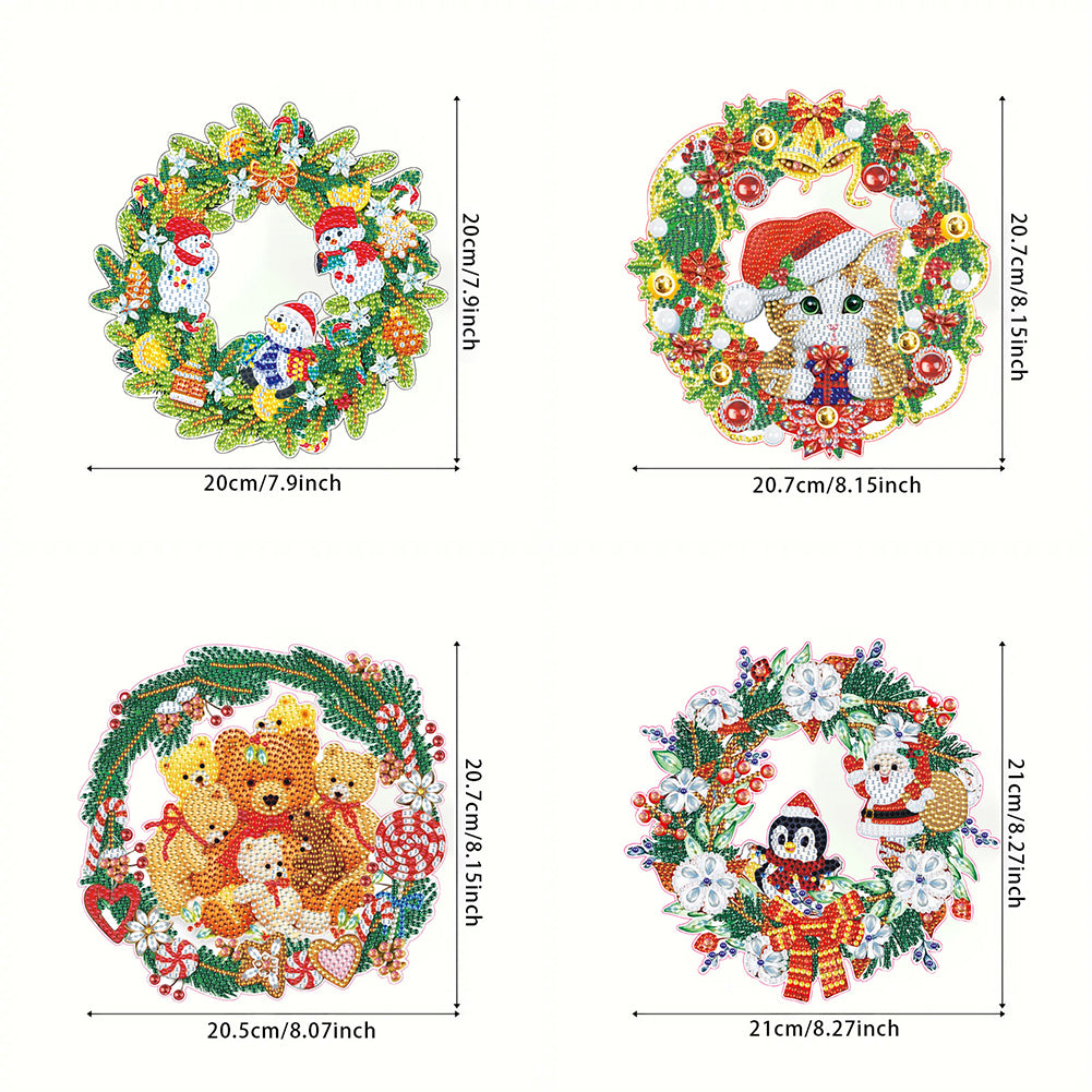 4pcs Xmas Theme 2D Flat DIY Hanging Diamond Art Kits Home Wall Decoration Crafts