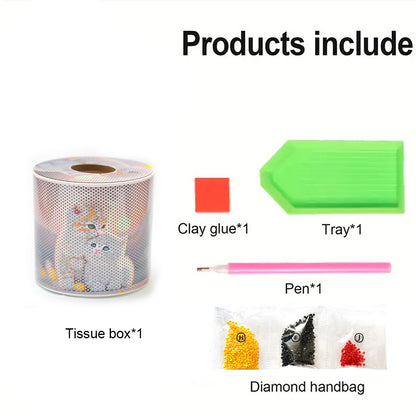 Kitten DIY Diamond Painting Handmade Tissue Holder Rhinestones Decor Tissue Box