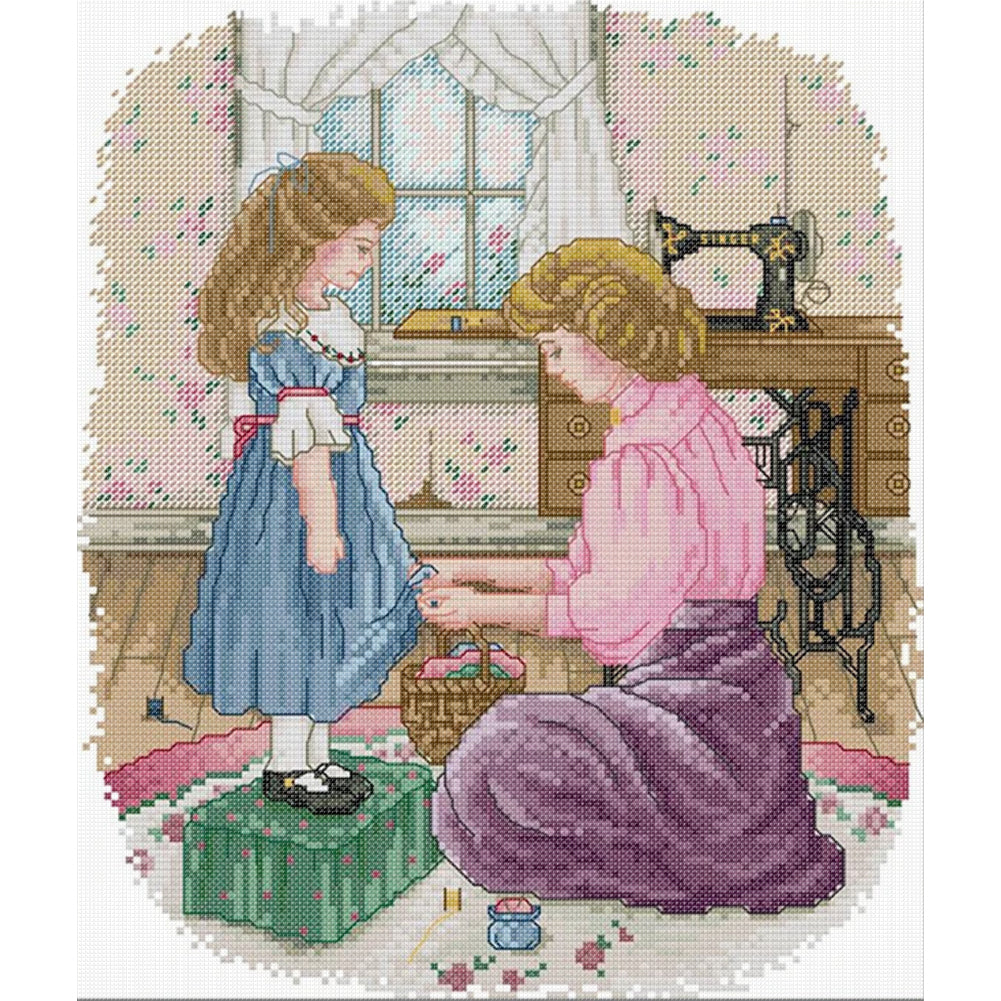 Daughter'S New Dress - 14CT Stamped Cross Stitch 28*33CM (Joy Sunday)