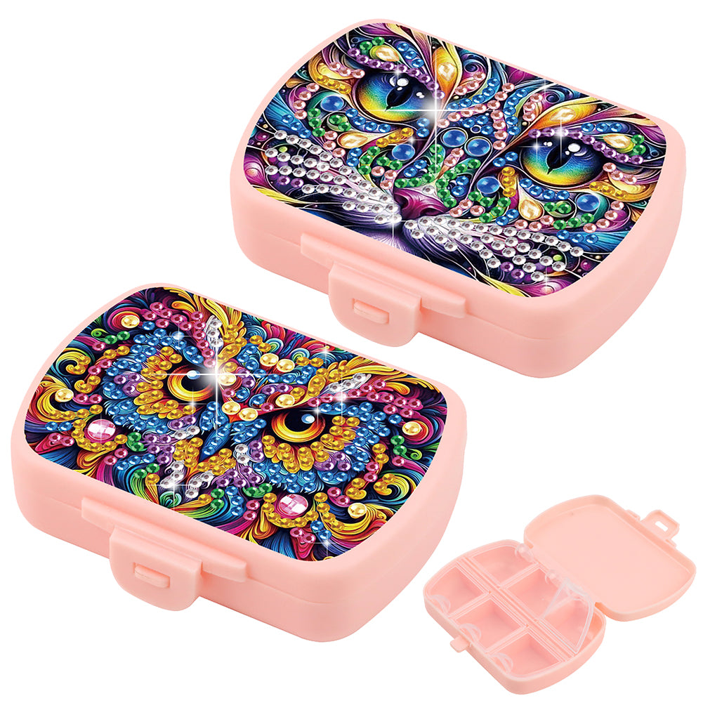 2Pcs 5D DIY Animal Theme Diamond Art Pill Storage Case Rhinestone Pill Organizer