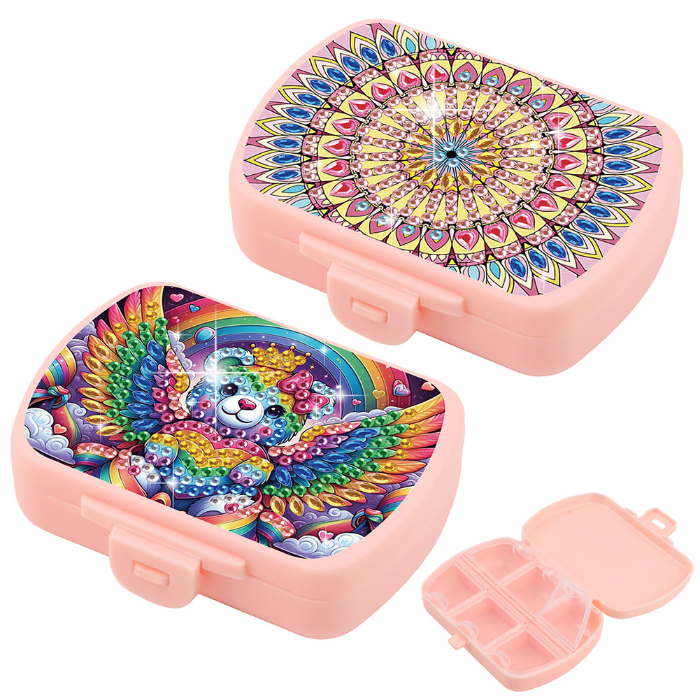 2Pcs 5D DIY Animal Theme Diamond Art Pill Storage Case Rhinestone Pill Organizer