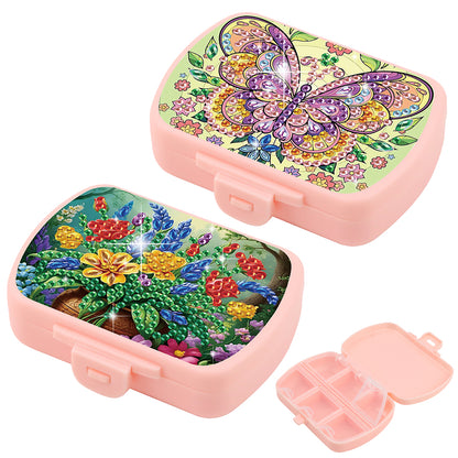 2Pcs 5D DIY Animal Theme Diamond Art Pill Storage Case Rhinestone Pill Organizer