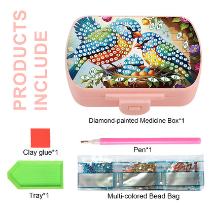 2Pcs 5D DIY Animal Theme Diamond Art Pill Storage Case Rhinestone Pill Organizer