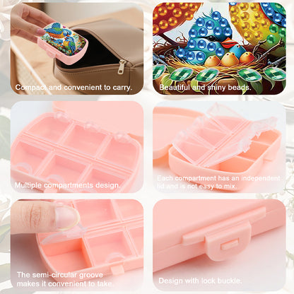 2Pcs 5D DIY Animal Theme Diamond Art Pill Storage Case Rhinestone Pill Organizer