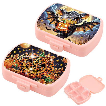 2Pcs 5D DIY Animal Theme Diamond Art Pill Storage Case Rhinestone Pill Organizer