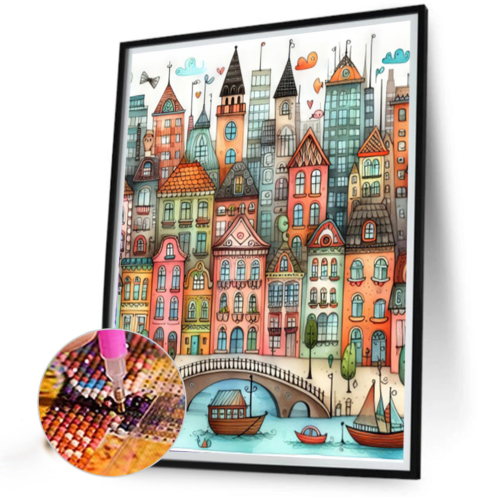Colorful House - Full Round Drill Diamond Painting 40*50CM