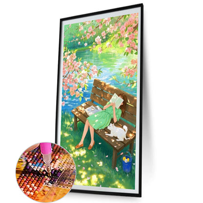 Bench Girl - Full Round Drill Diamond Painting 40*70CM