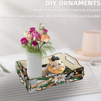DIY Diamond Painted Dining Plate with Handle Wooden Food Tray Home Decor Gift