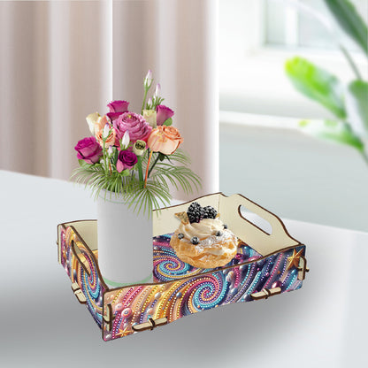 DIY Diamond Painted Dining Plate with Handle Wooden Food Tray Home Decor Gift