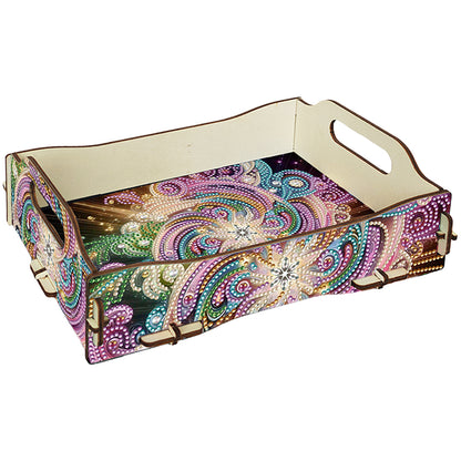 DIY Diamond Painted Dining Plate with Handle Wooden Food Tray Home Decor Gift