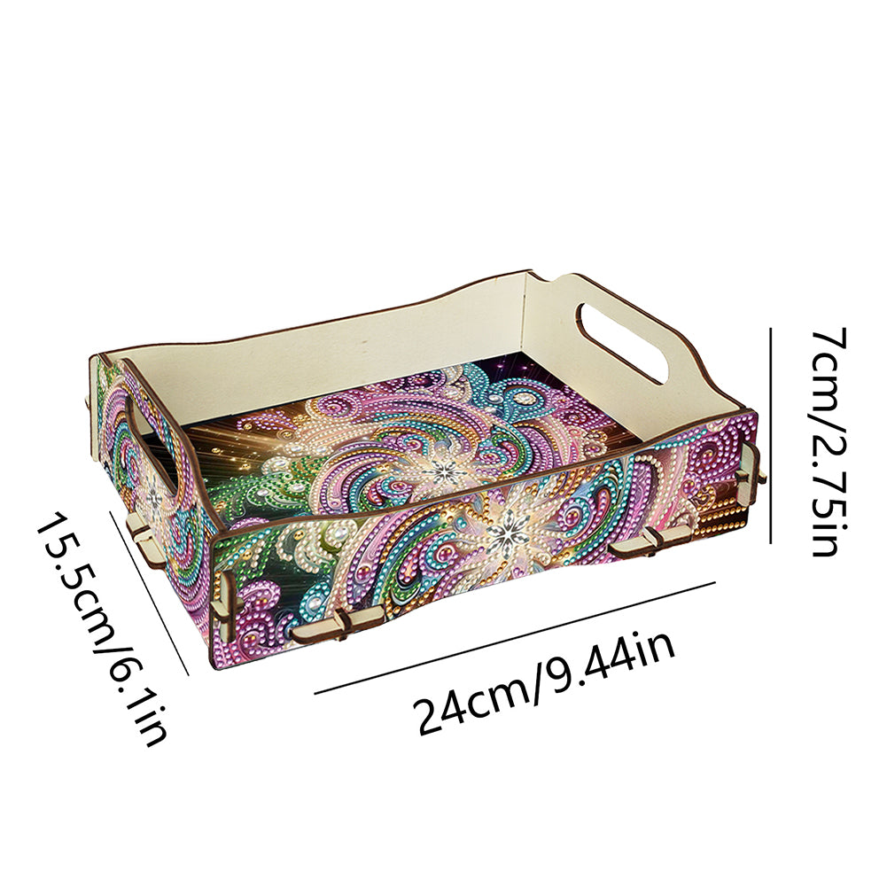 DIY Diamond Painted Dining Plate with Handle Wooden Food Tray Home Decor Gift