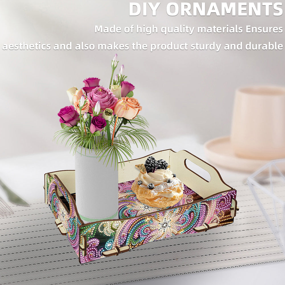 DIY Diamond Painted Dining Plate with Handle Wooden Food Tray Home Decor Gift