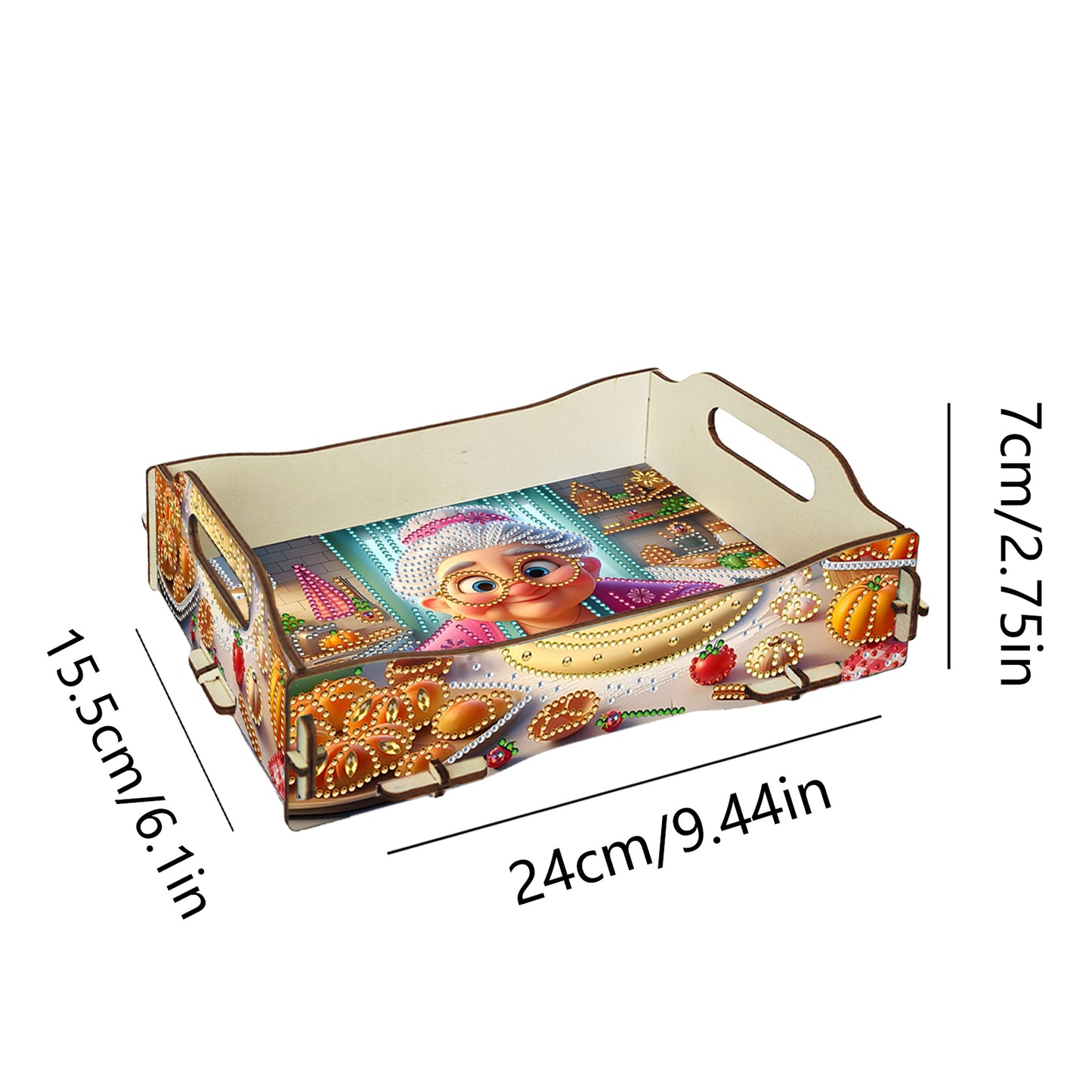 DIY Diamond Painted Dining Plate with Handle Wooden Food Tray Home Decor Gift