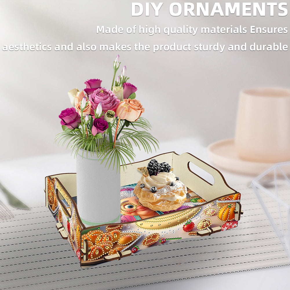 DIY Diamond Painted Dining Plate with Handle Wooden Food Tray Home Decor Gift