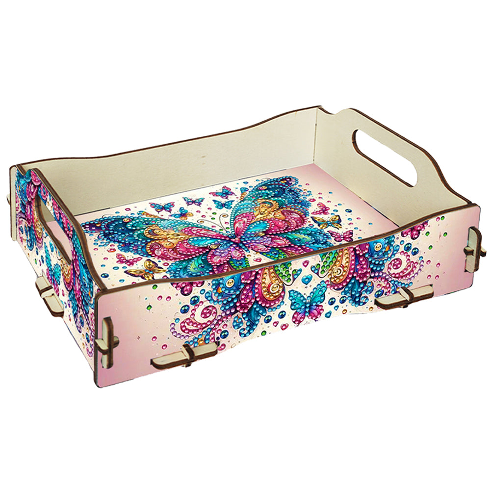 DIY Diamond Painted Dining Plate with Handle Wooden Food Tray Home Decor Gift