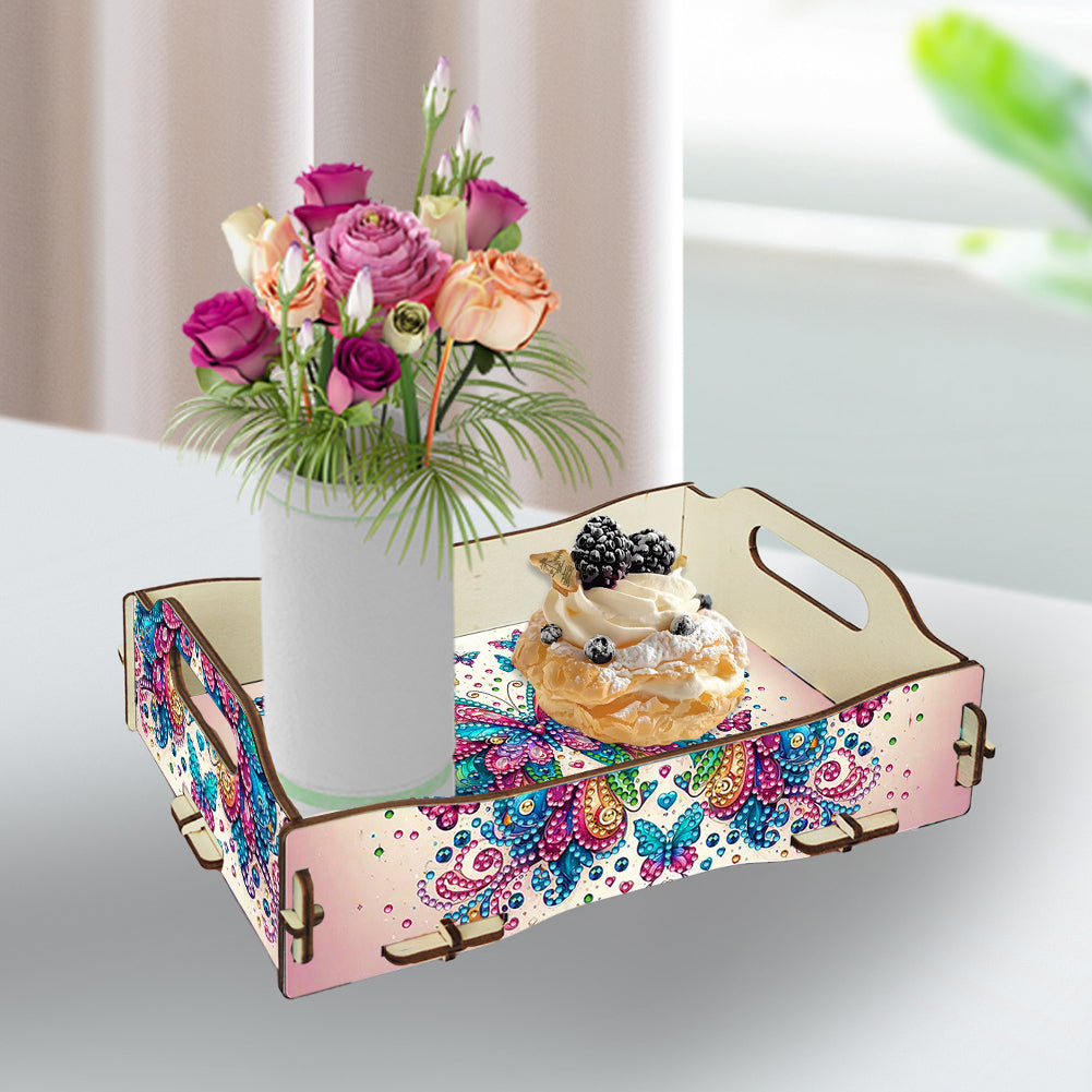 DIY Diamond Painted Dining Plate with Handle Wooden Food Tray Home Decor Gift