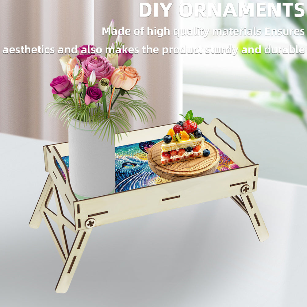 DIY Diamond Painted Dining Plate with Handle Wooden Food Tray Home Decor Gift