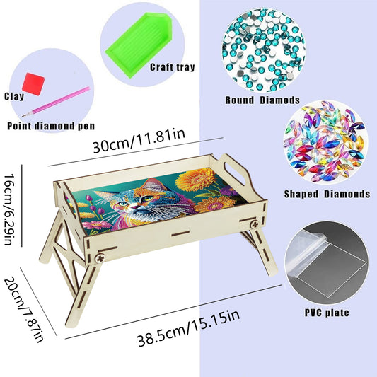 DIY Diamond Painted Dining Plate with Handle Wooden Food Tray Home Decor Gift