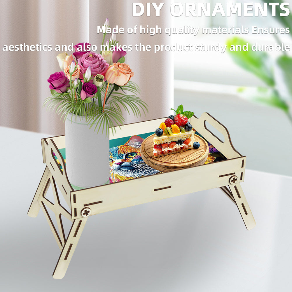 DIY Diamond Painted Dining Plate with Handle Wooden Food Tray Home Decor Gift