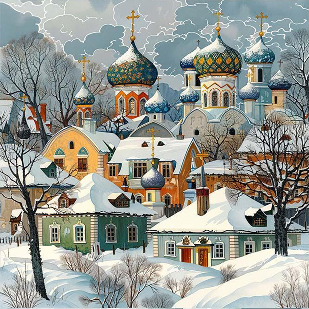 Winter Snow Town - 11CT Stamped Cross Stitch 50*50CM