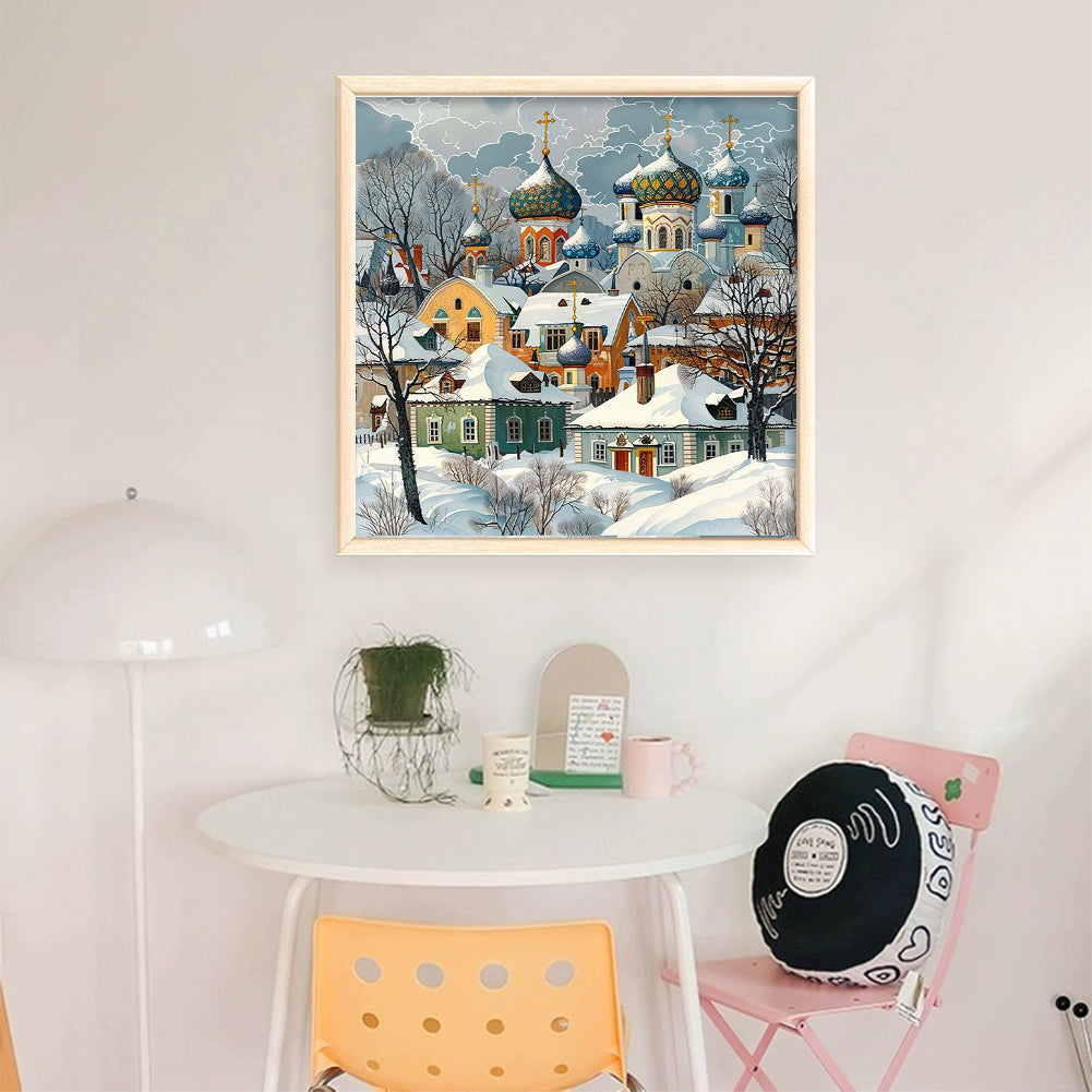 Winter Snow Town - 11CT Stamped Cross Stitch 50*50CM