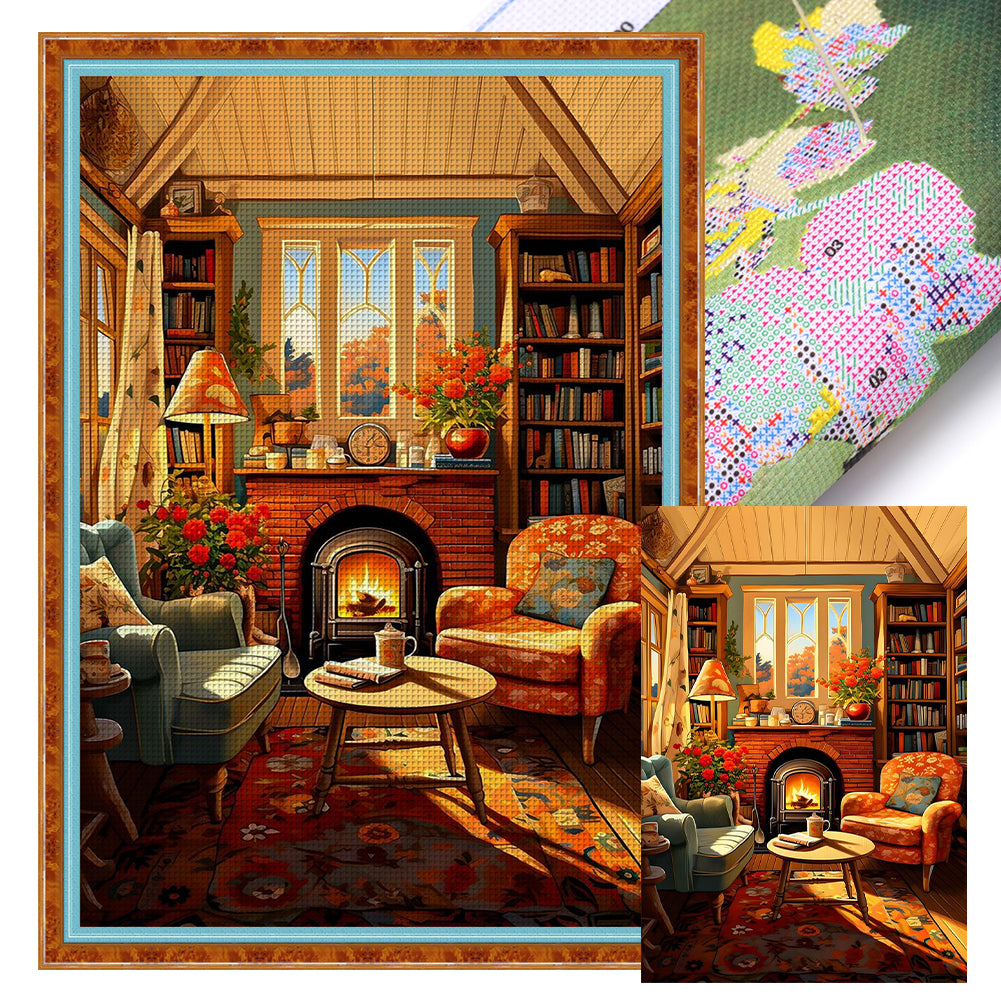 Fireplace By The Window - 11CT Stamped Cross Stitch 40*60CM