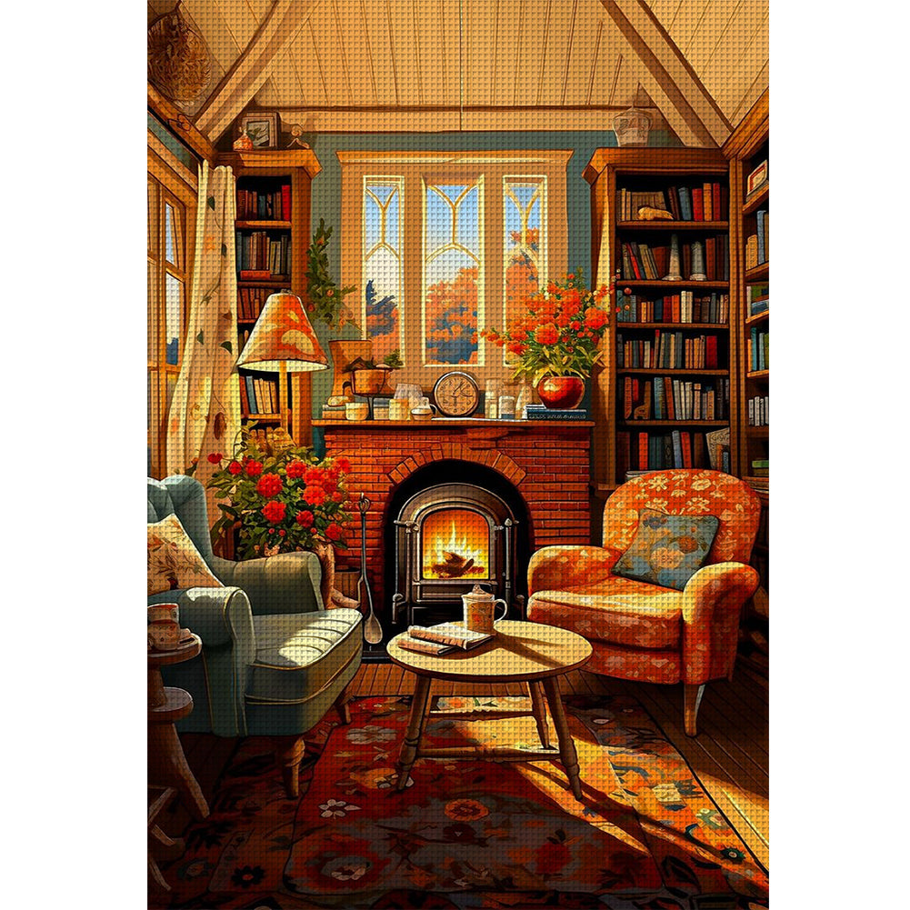 Fireplace By The Window - 11CT Stamped Cross Stitch 40*60CM