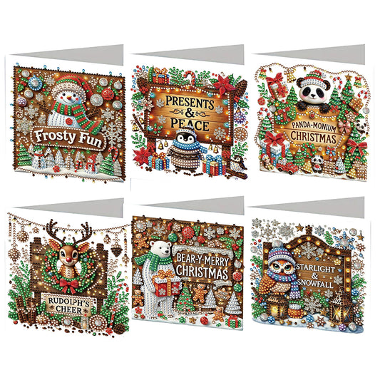 6PCS DIY Diamond Art Greeting Cards Xmas Designs Diamond Art Handmade Cards