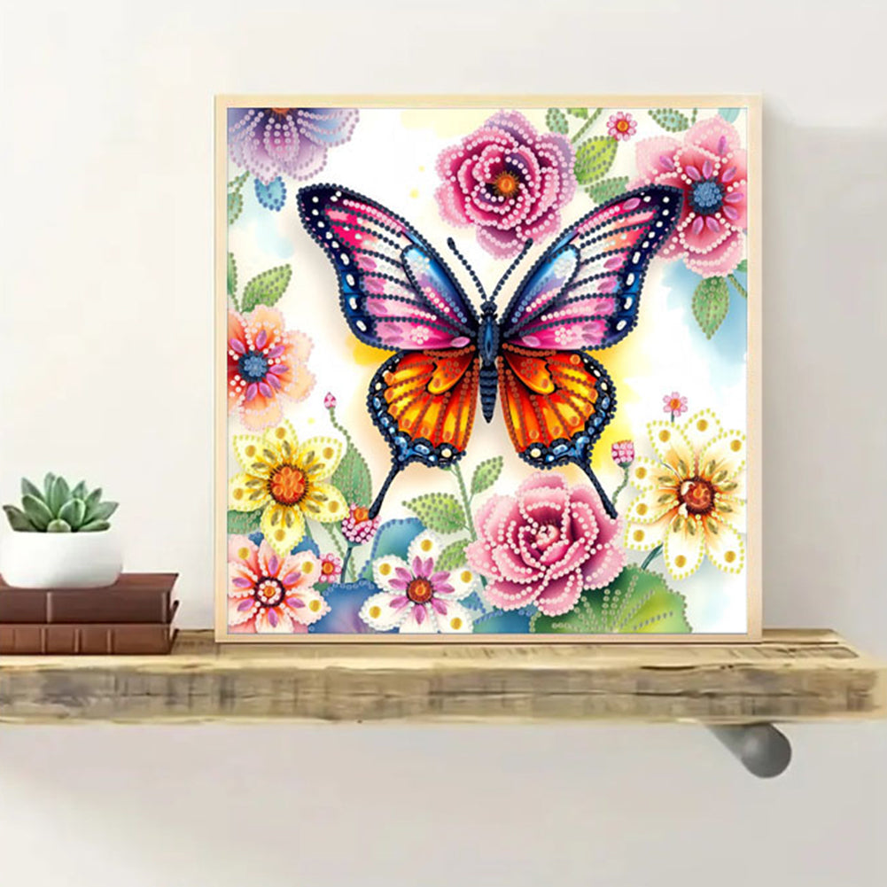 Flower And Butterfly - Special Shaped Drill Diamond Painting 30*30CM