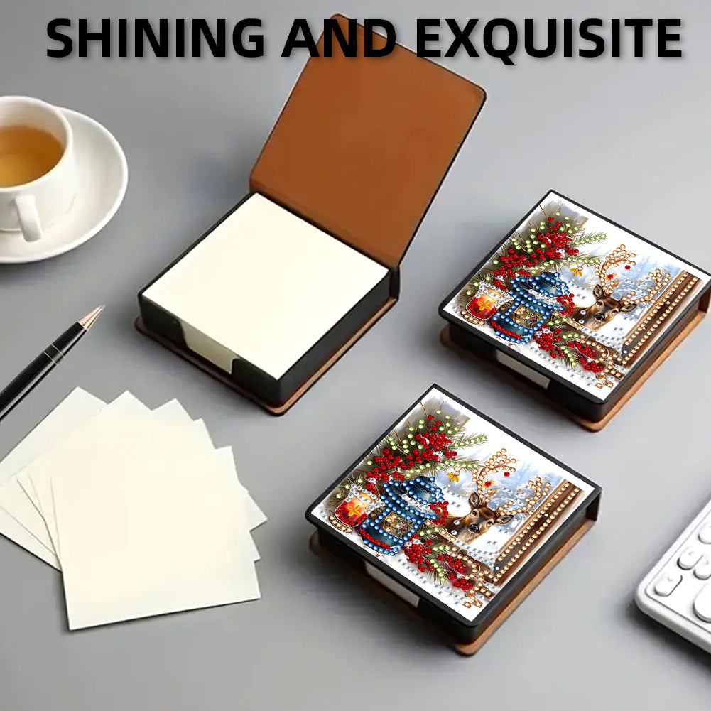 5D DIY Leather Xmas Diamond Painting Notecard Box Gem Art Sticky Note Holder