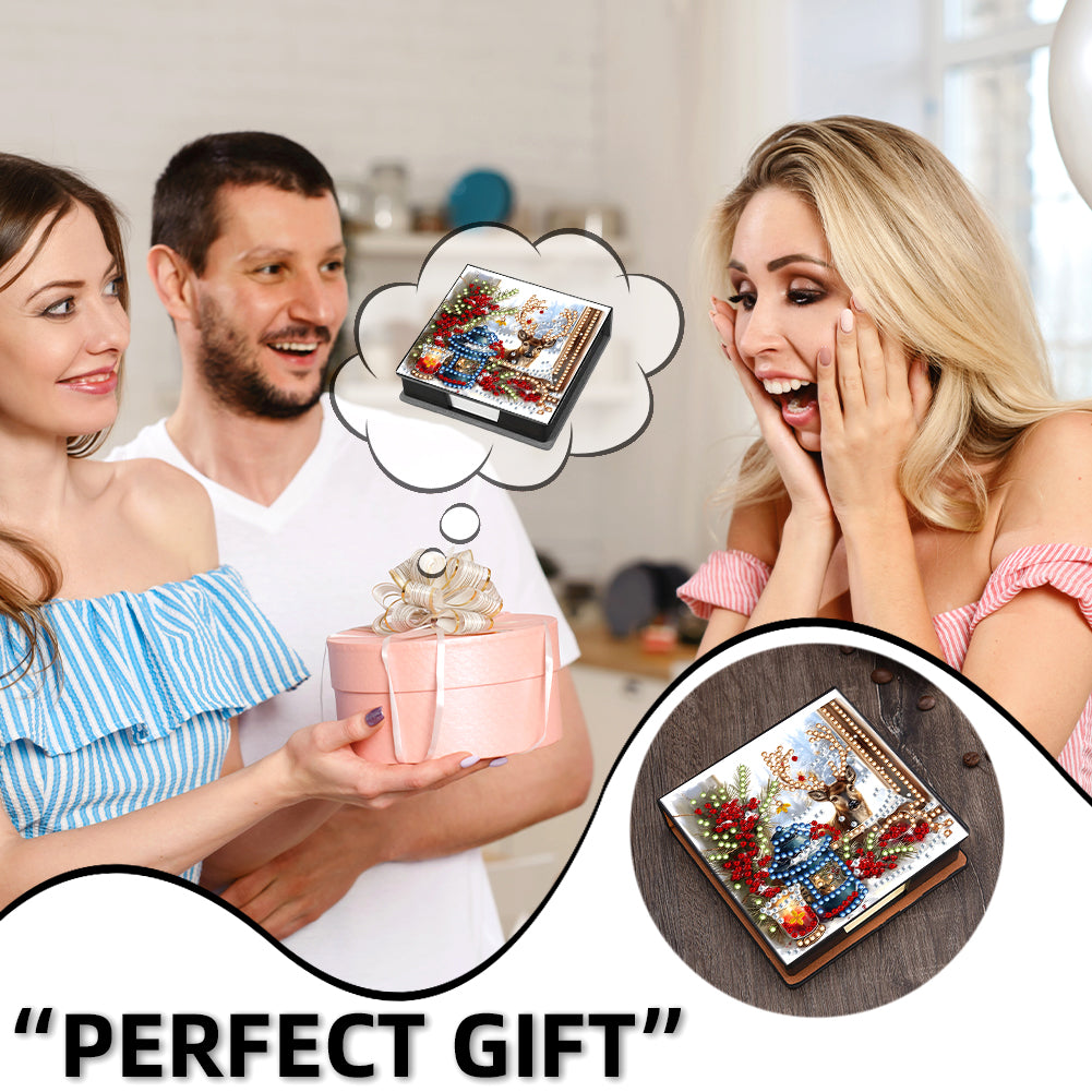 5D DIY Leather Xmas Diamond Painting Notecard Box Gem Art Sticky Note Holder
