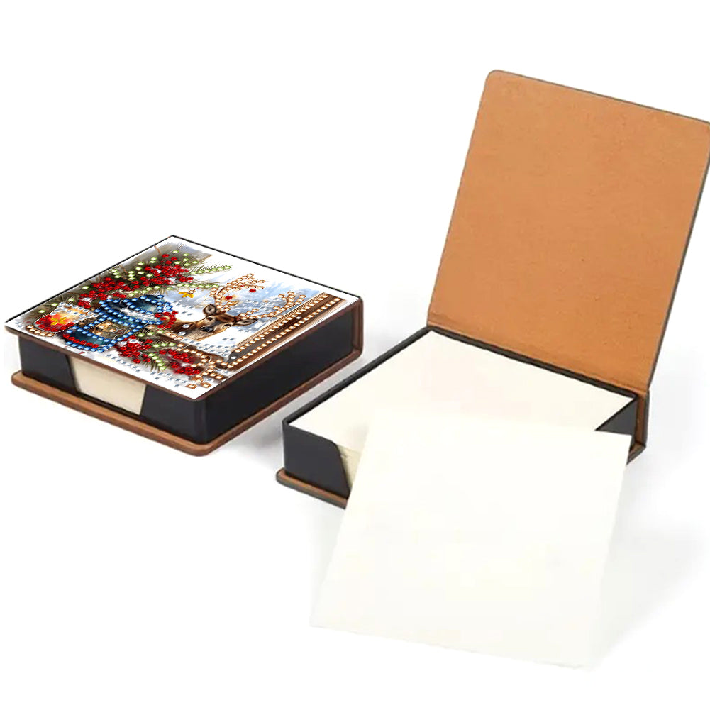 5D DIY Leather Xmas Diamond Painting Notecard Box Gem Art Sticky Note Holder