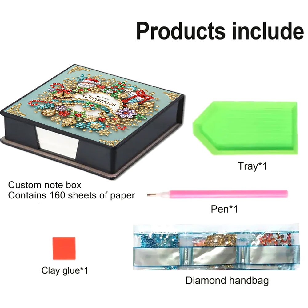 5D DIY Leather Xmas Diamond Painting Notecard Box Gem Art Sticky Note Holder