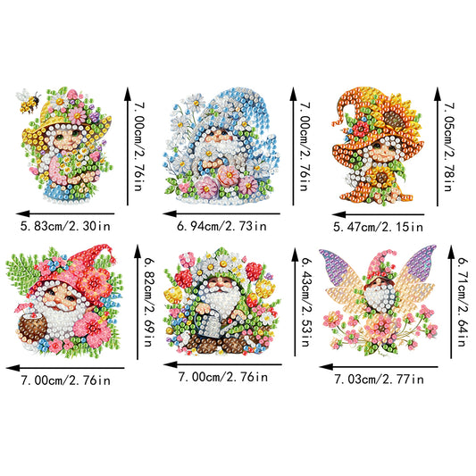 6PCS 2D Flat DIY Diamond Painting Keychain Double Sided Drill Diamond Art Kits