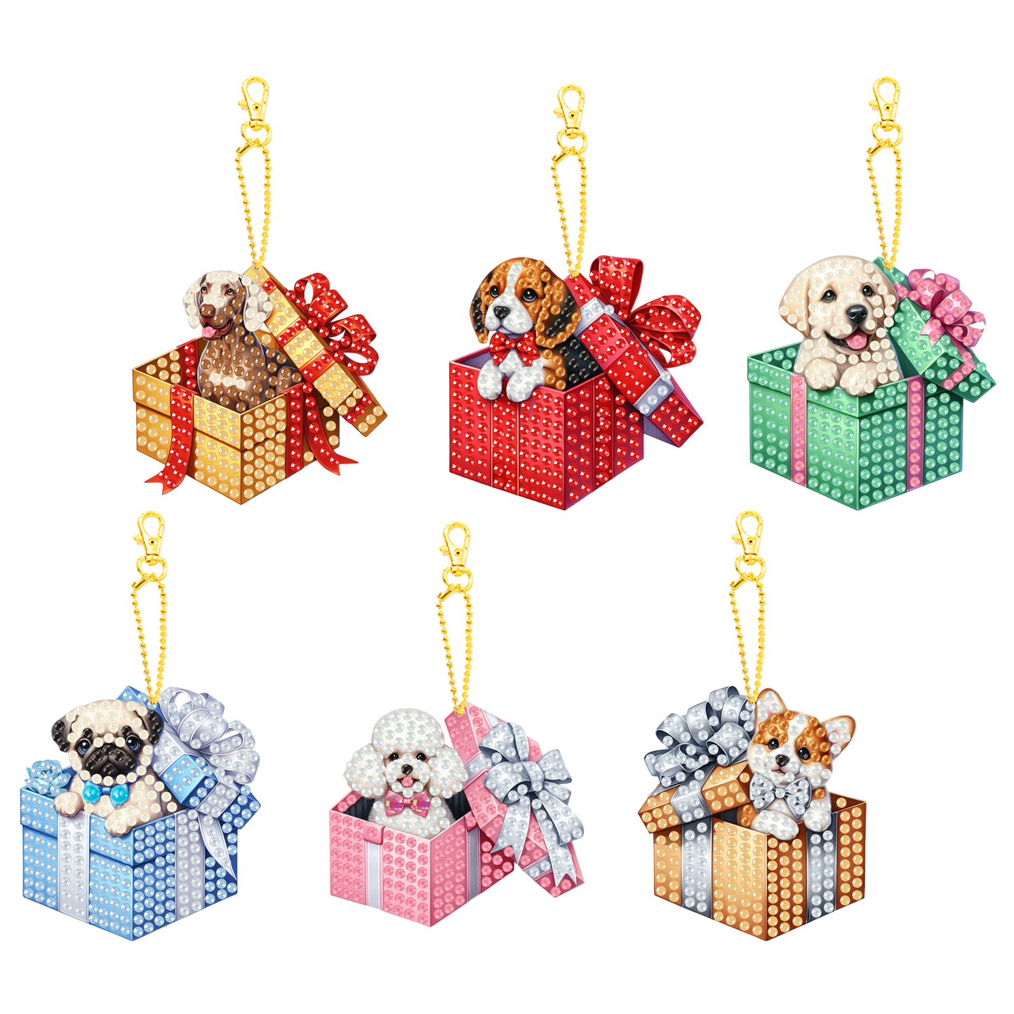 6PCS 2D Flat DIY Diamond Painting Keychain Double Sided Drill Diamond Art Kits