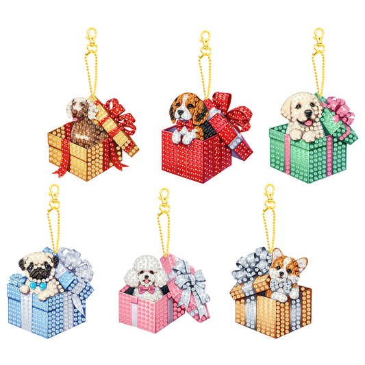 6PCS 2D Flat DIY Diamond Painting Keychain Double Sided Drill Diamond Art Kits