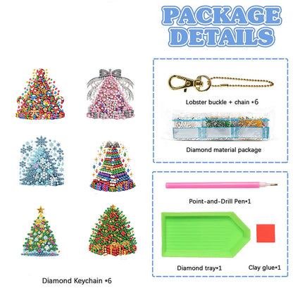 6PCS 2D Flat DIY Diamond Painting Keychain Double Sided Drill Diamond Art Kits