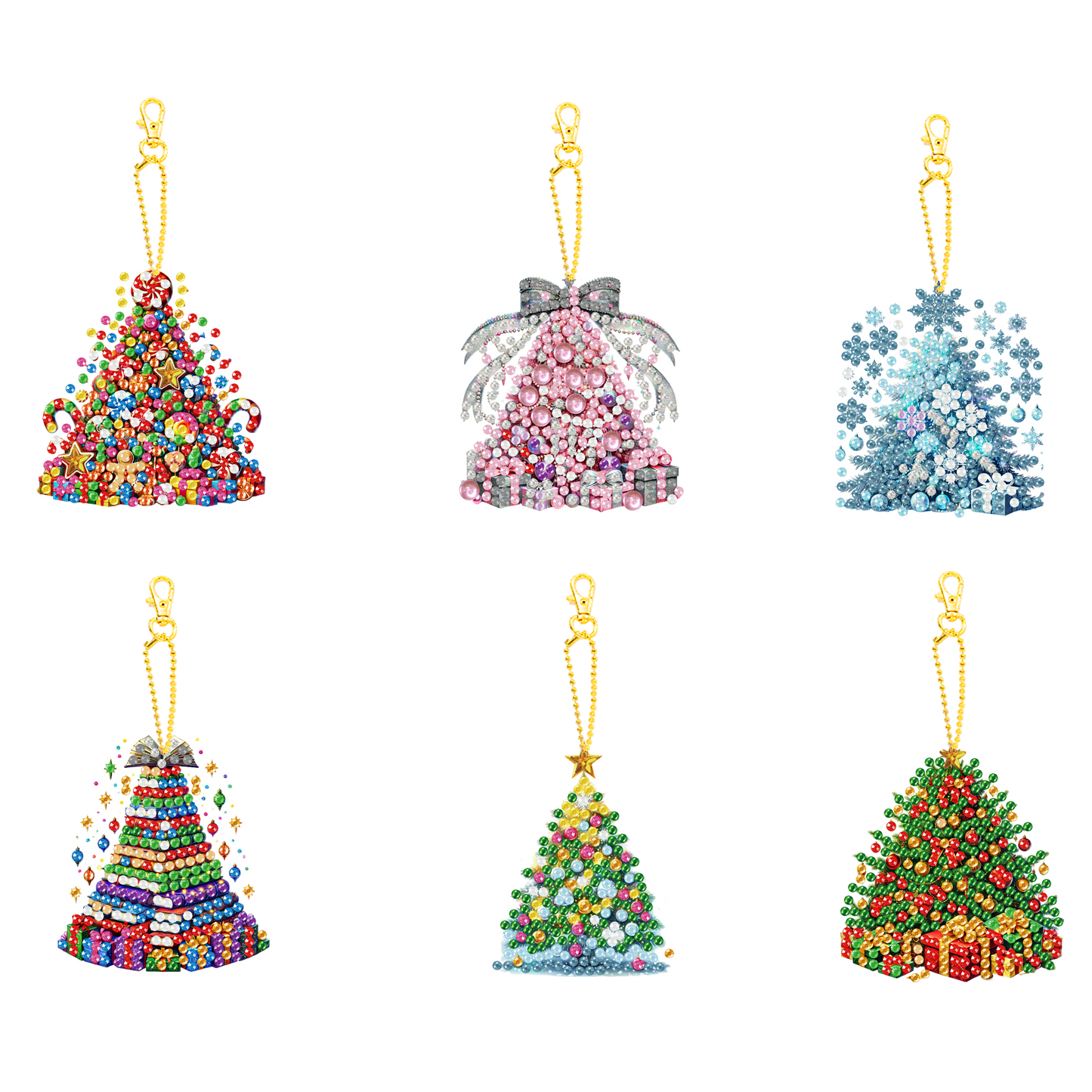 6PCS 2D Flat DIY Diamond Painting Keychain Double Sided Drill Diamond Art Kits