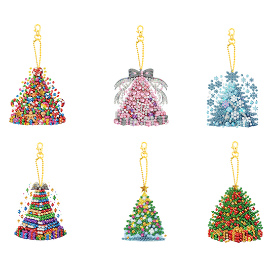 6PCS 2D Flat DIY Diamond Painting Keychain Double Sided Drill Diamond Art Kits