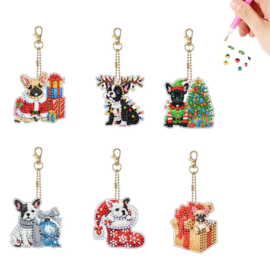 6PCS 2D Flat DIY Diamond Painting Keychain Double Sided Drill Diamond Art Kits
