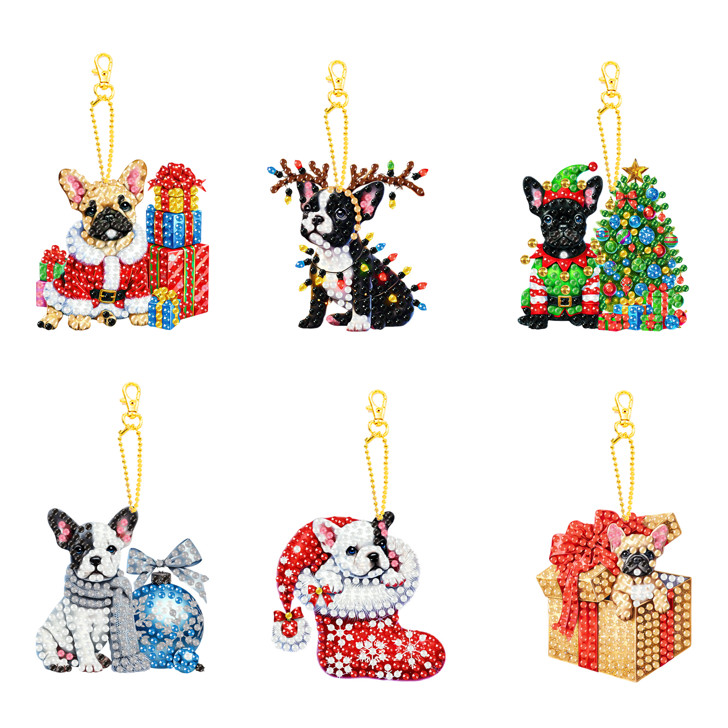 6PCS 2D Flat DIY Diamond Painting Keychain Double Sided Drill Diamond Art Kits