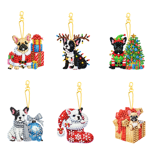 6PCS 2D Flat DIY Diamond Painting Keychain Double Sided Drill Diamond Art Kits
