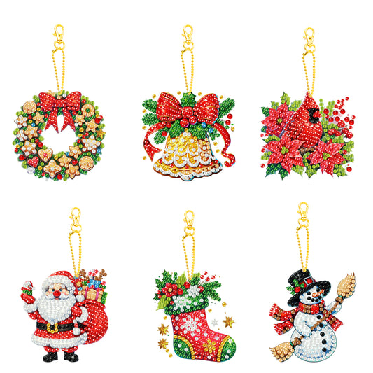 6PCS 2D Flat DIY Diamond Painting Keychain Double Sided Drill Diamond Art Kits