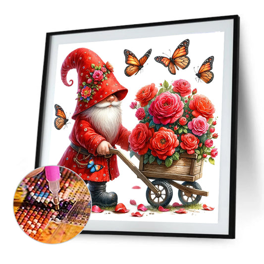 Red Rose Gnome - Full Round Drill Diamond Painting 40*40CM