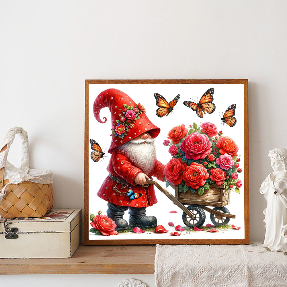 Red Rose Gnome - Full Round Drill Diamond Painting 40*40CM